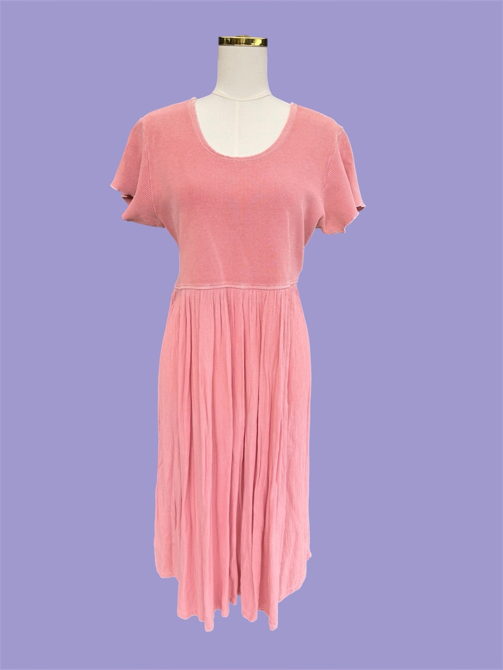 Vintage 90s Cotton Babydoll Midi Dress Salmon Pink Cottagecore Whimsical Large